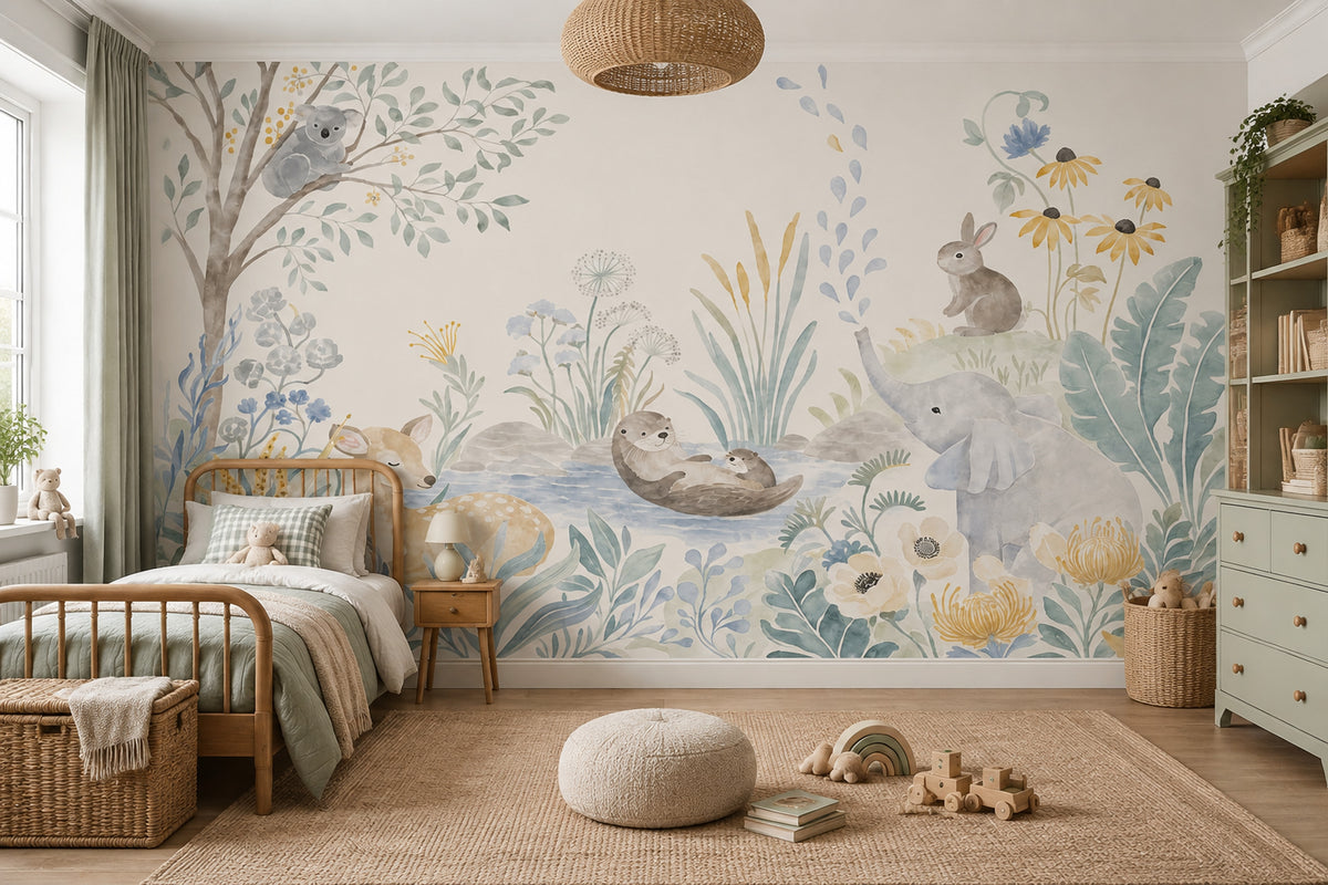 Woodland Animals Nursery Wallpaper Pastel Storybook Wall Mural
