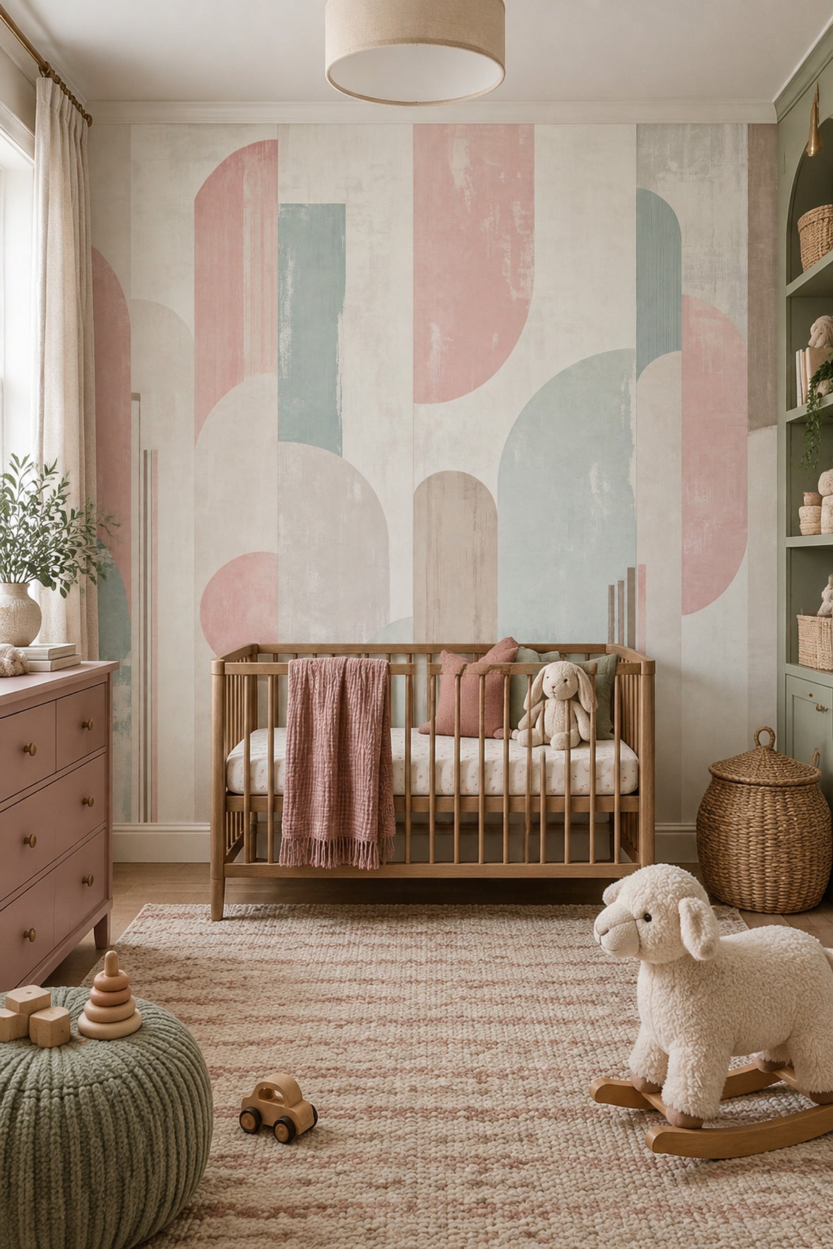 Pastel Geometric Arches Wallpaper Textured Panels Wall Mural