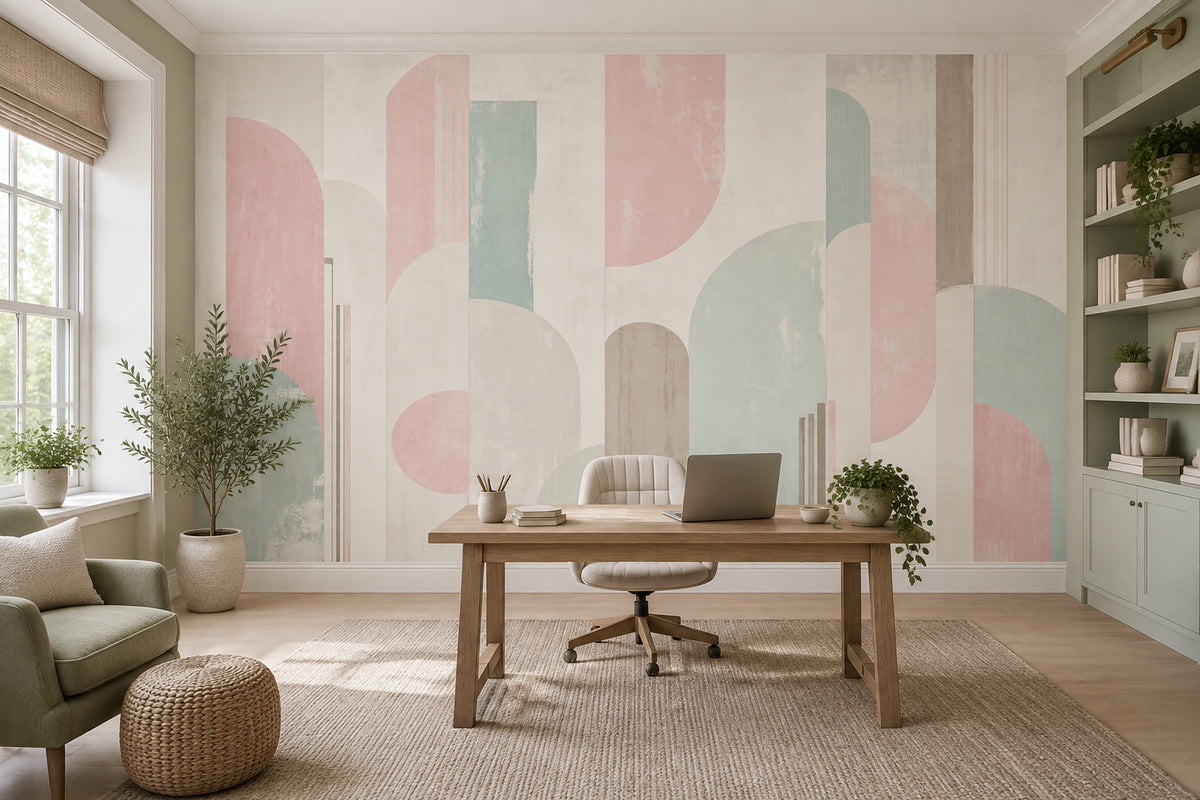 Pastel Geometric Arches Wallpaper Textured Panels Wall Mural