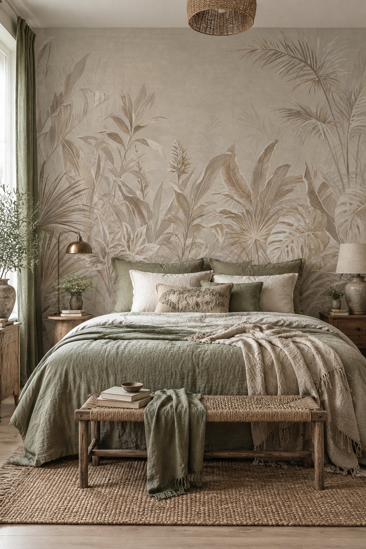 Neutral Tropical Foliage Wallpaper Watercolor Palm Wall Mural