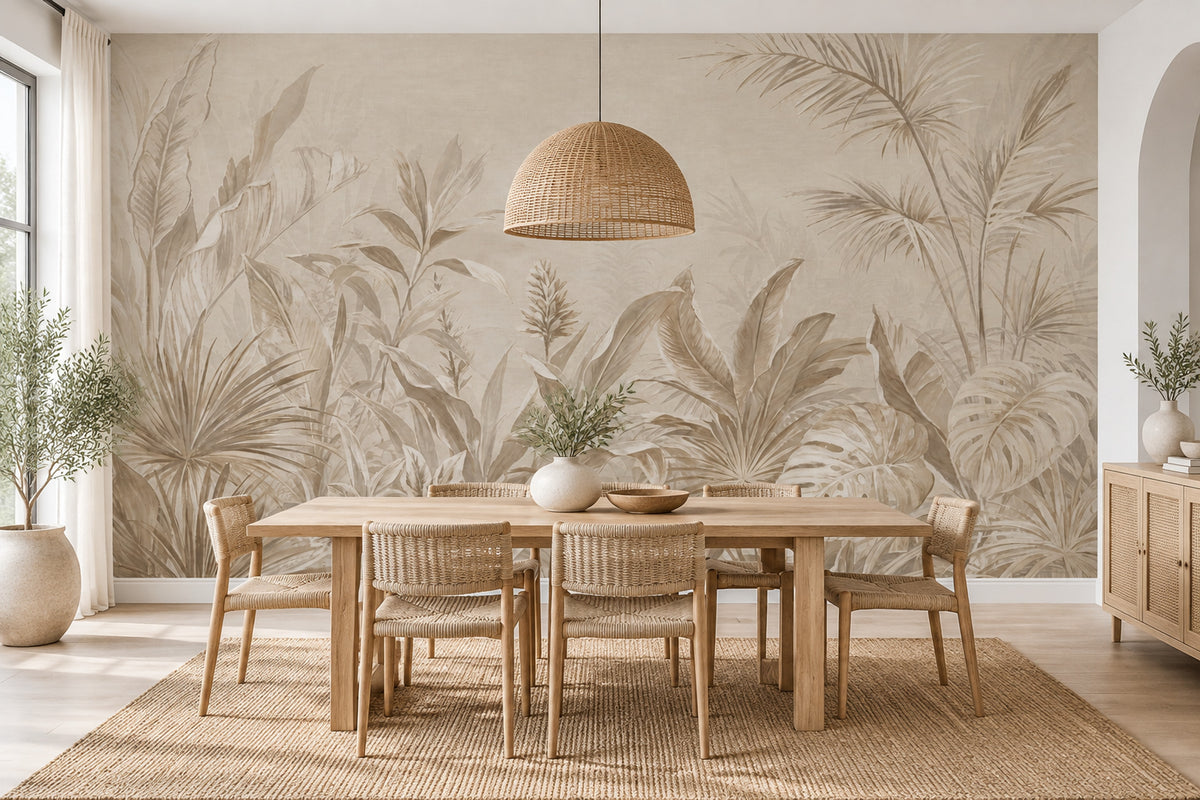 Neutral Tropical Foliage Wallpaper Watercolor Palm Wall Mural