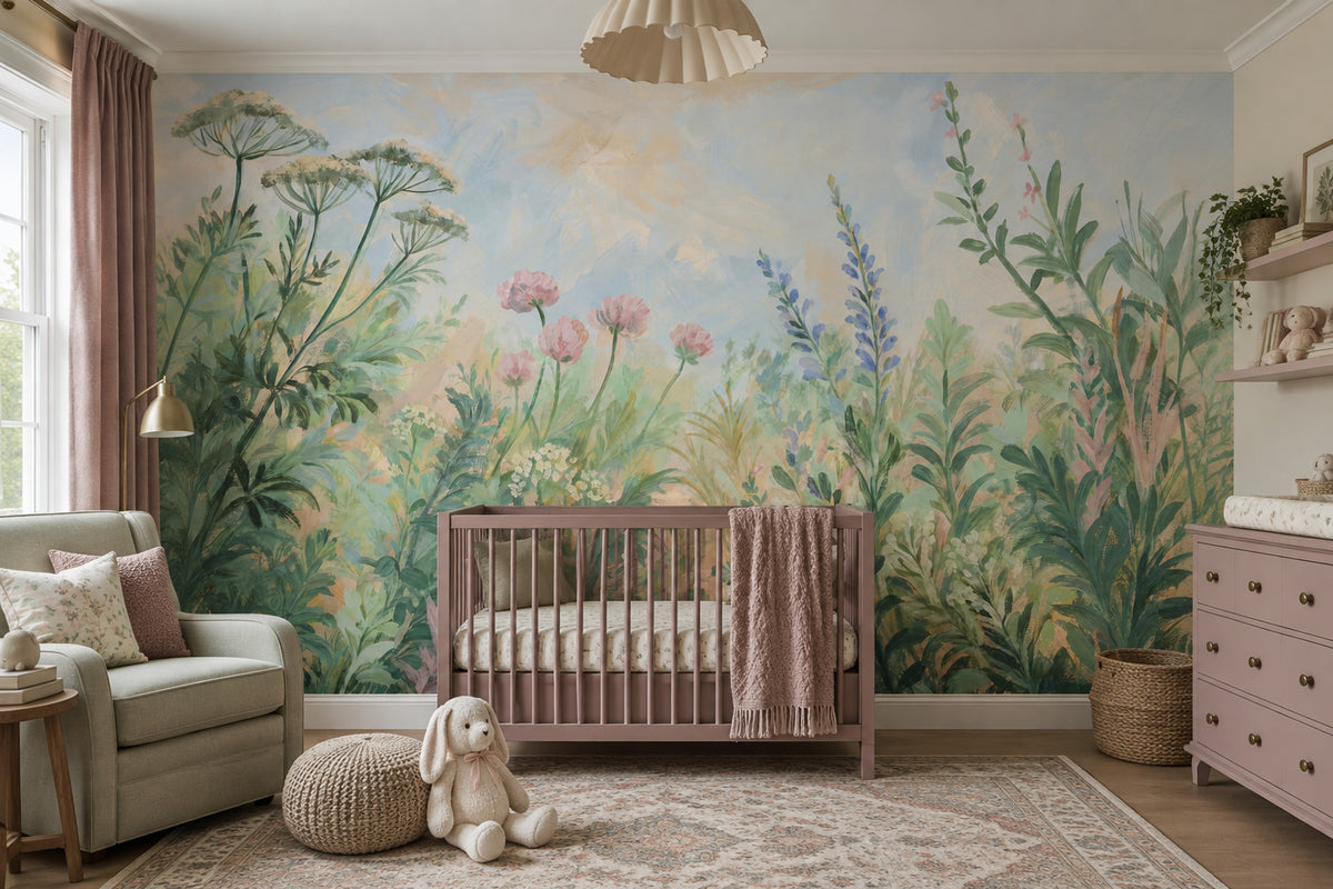 Watercolor Wildflower Meadow Wallpaper Painterly Botanical Wall Mural