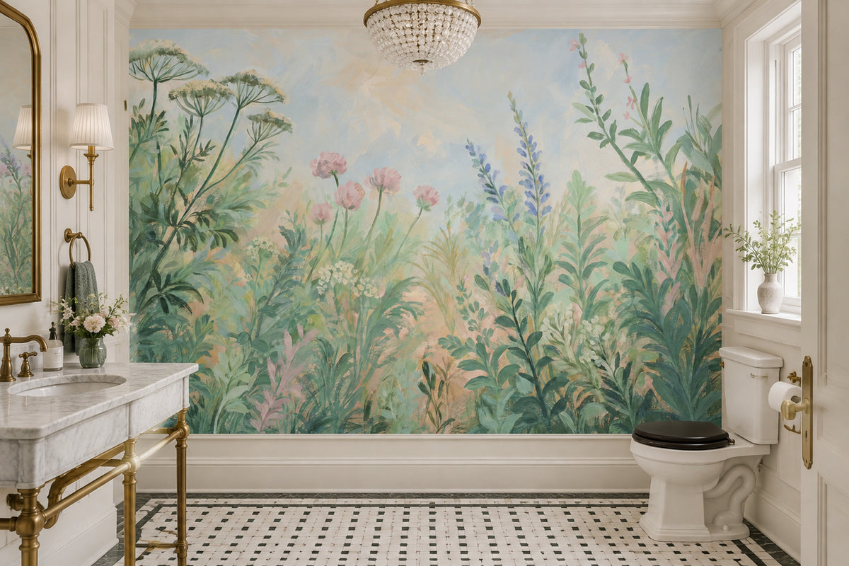 Watercolor Wildflower Meadow Wallpaper Painterly Botanical Wall Mural