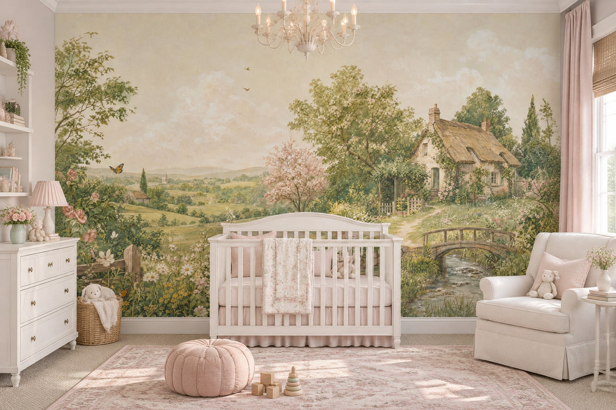 Thatched Cottage Landscape Wallpaper English Countryside Wall Mural
