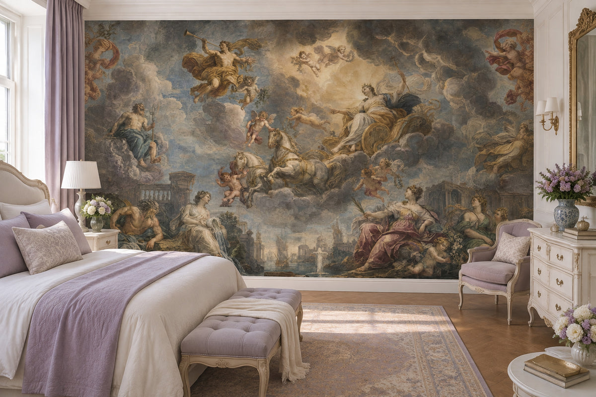 Mythological Gods And Cherubs Wallpaper Dark Fresco Wall Mural