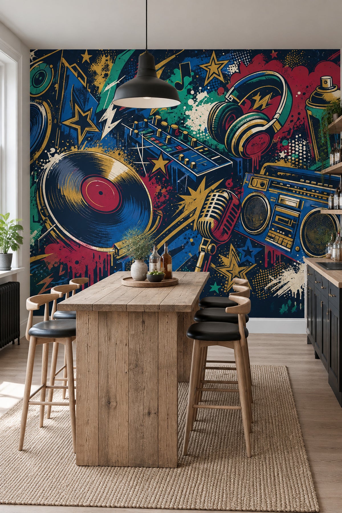 Graffiti DJ Gear Wallpaper Dark Street Art Wall Mural