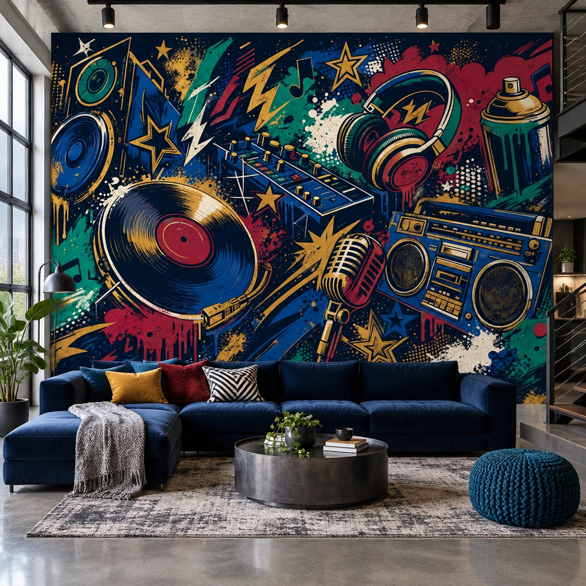 Graffiti DJ Gear Wallpaper Dark Street Art Wall Mural