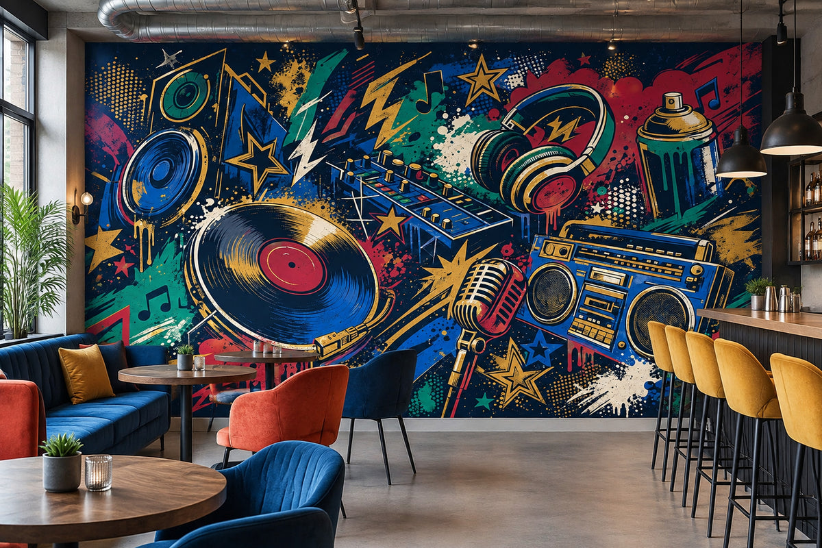 Graffiti DJ Gear Wallpaper Dark Street Art Wall Mural