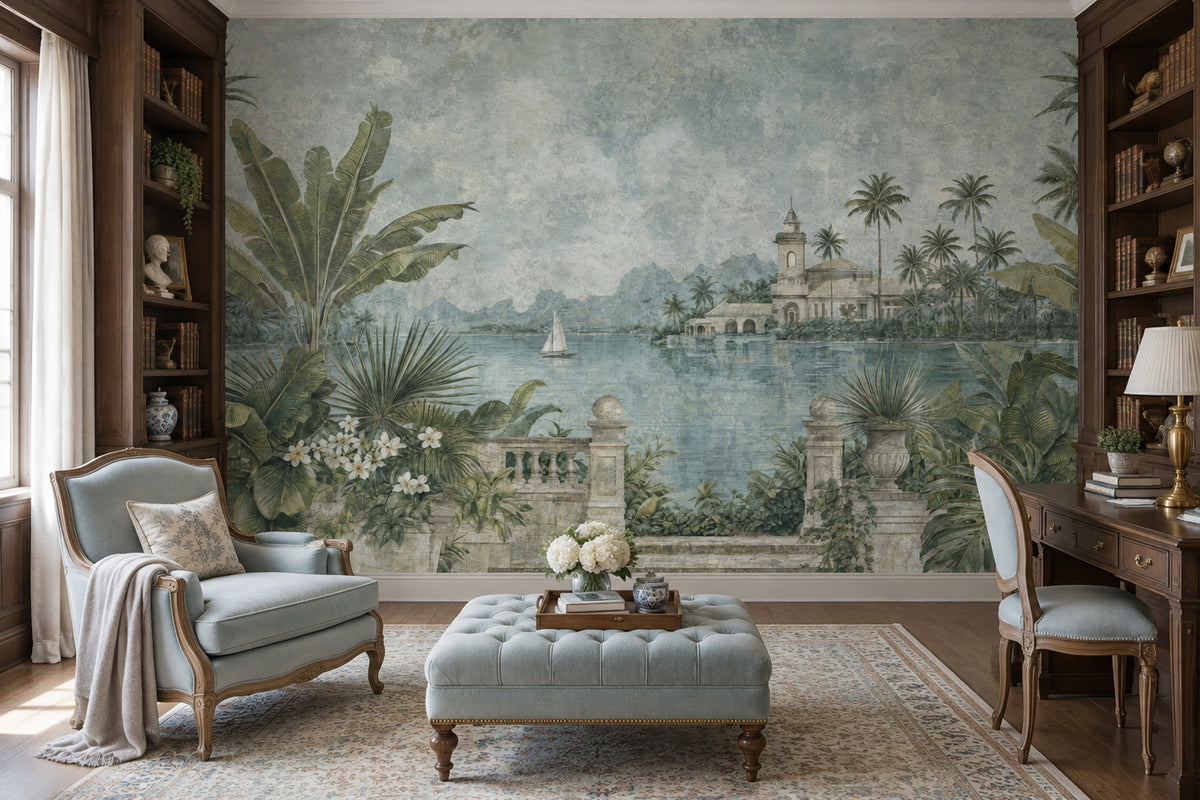Tropical Landscape Wallpaper Vintage Terrace Wall Mural