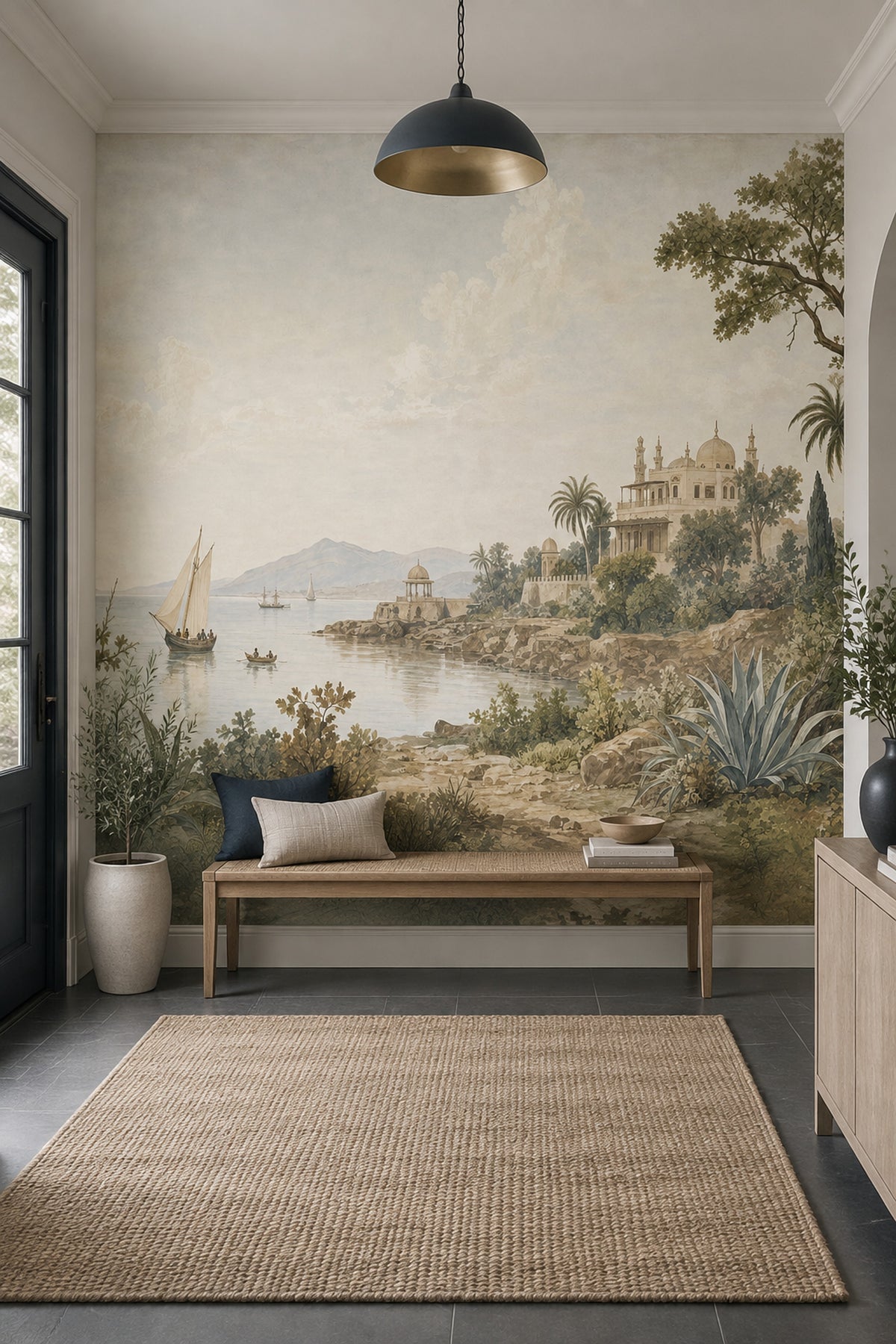 Vintage Coastal Scenery Wallpaper Mediterranean Palace Wall Mural