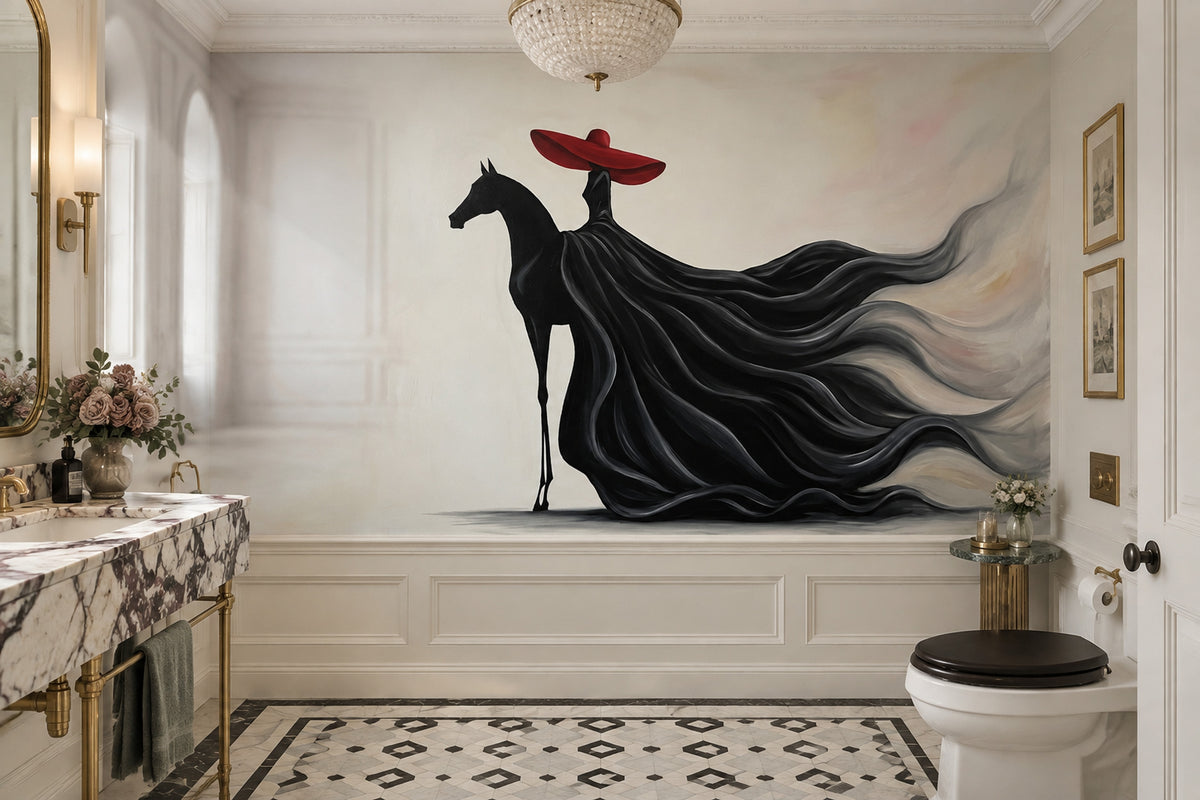 Red Hat Horse Silhouette Wallpaper Surreal Equestrian Wall Mural