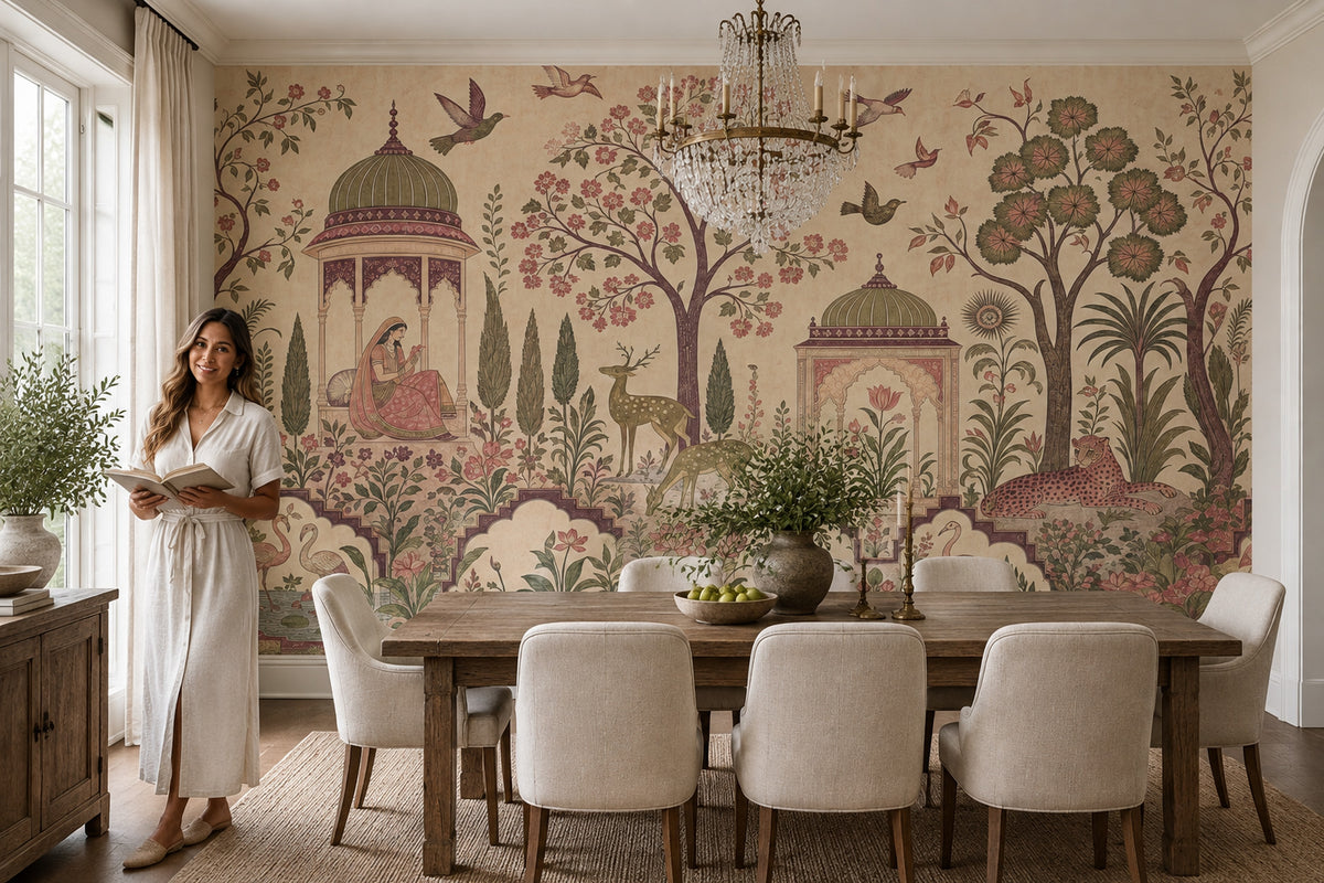Mughal Indian Garden Wallpaper Pavilion Scene Wall Mural