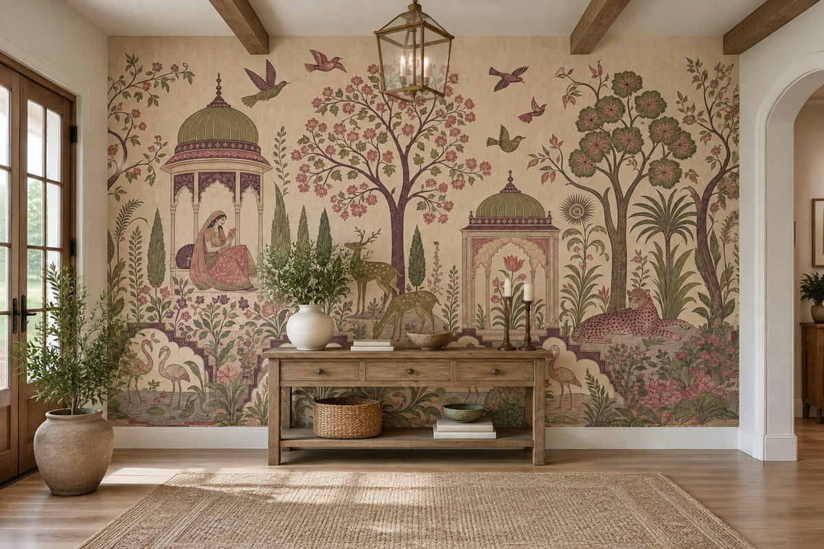 Mughal Indian Garden Wallpaper Pavilion Scene Wall Mural