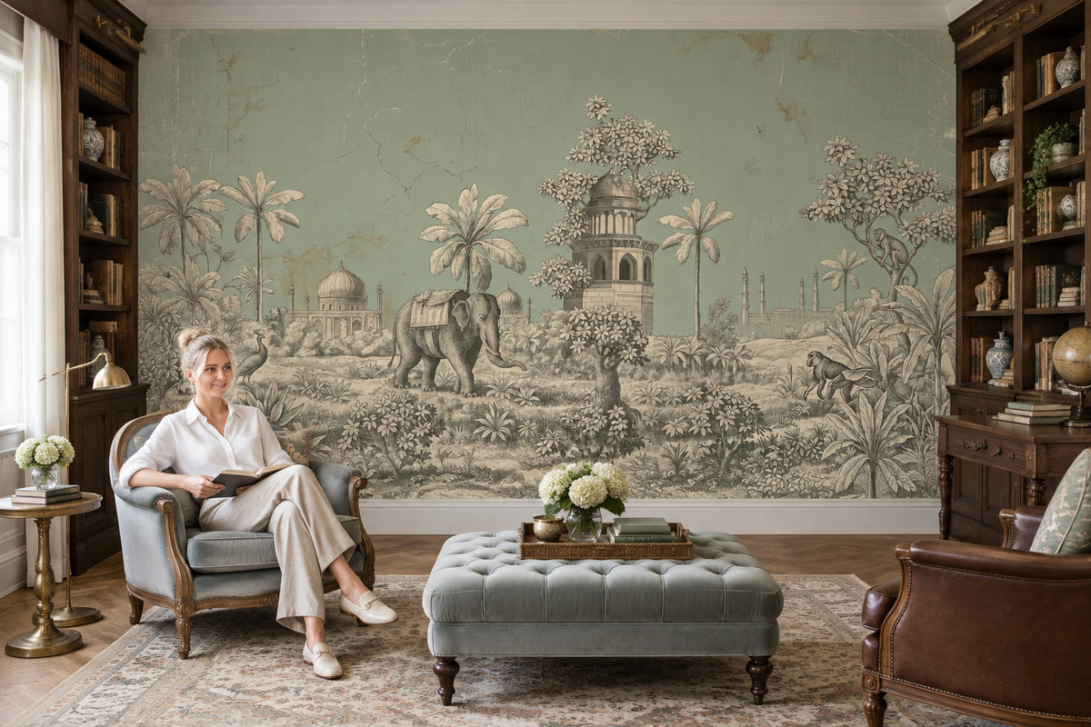 Tropical Palace Animals Wallpaper Scenic Landscape Wall Mural