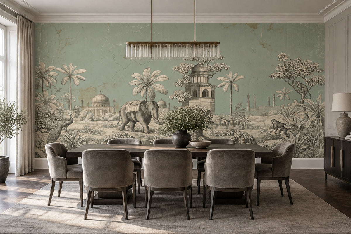 Tropical Palace Animals Wallpaper Scenic Landscape Wall Mural