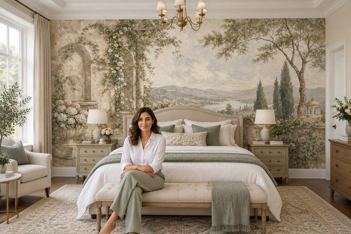 Vintage Garden Terrace Wallpaper Romantic Stone Arch Wall Mural