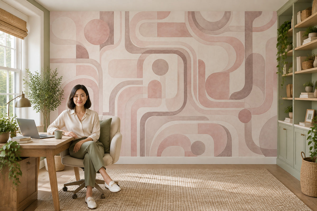 Retro Geometric Arches Wallpaper Mid Century Modern Wall Mural