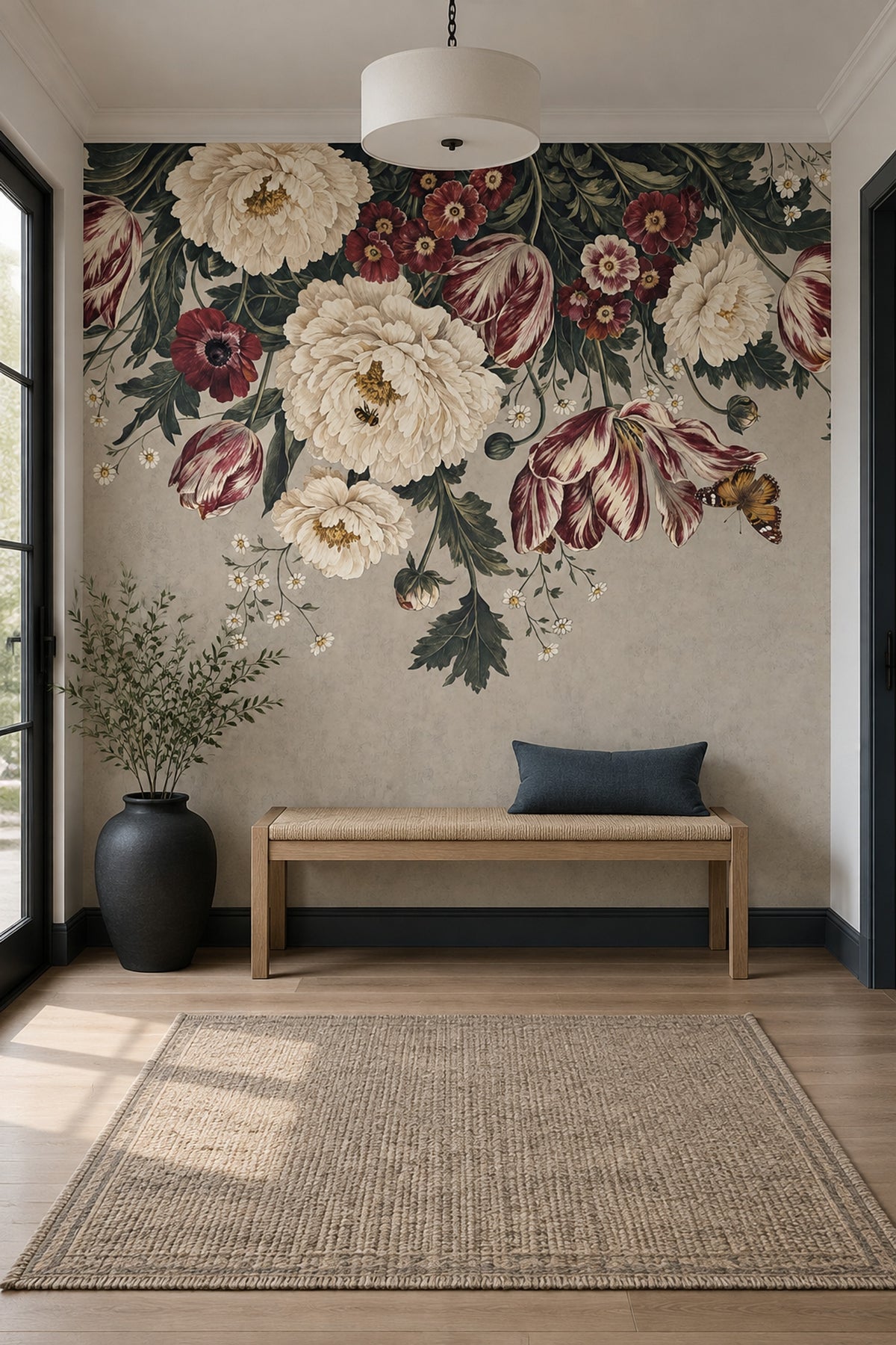 Vintage Peony And Tulip Wallpaper Paper Texture Wall Mural