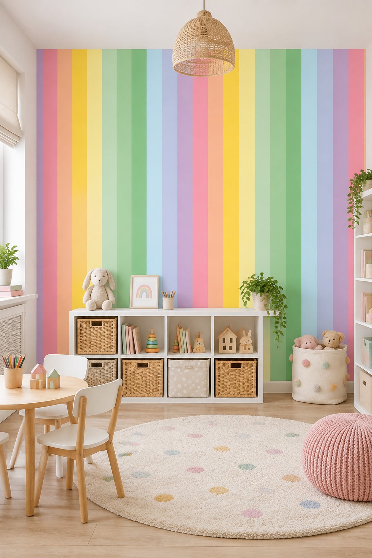 Pastel Vertical Stripes Wallpaper Rainbow Minimal Wall Mural