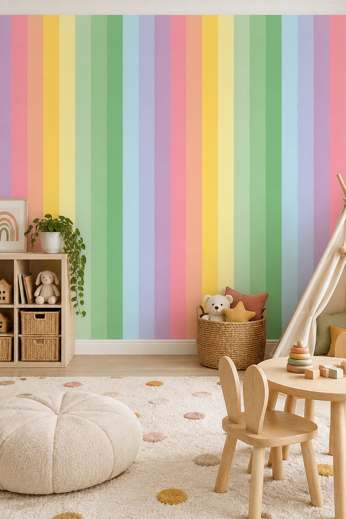 Pastel Vertical Stripes Wallpaper Rainbow Minimal Wall Mural