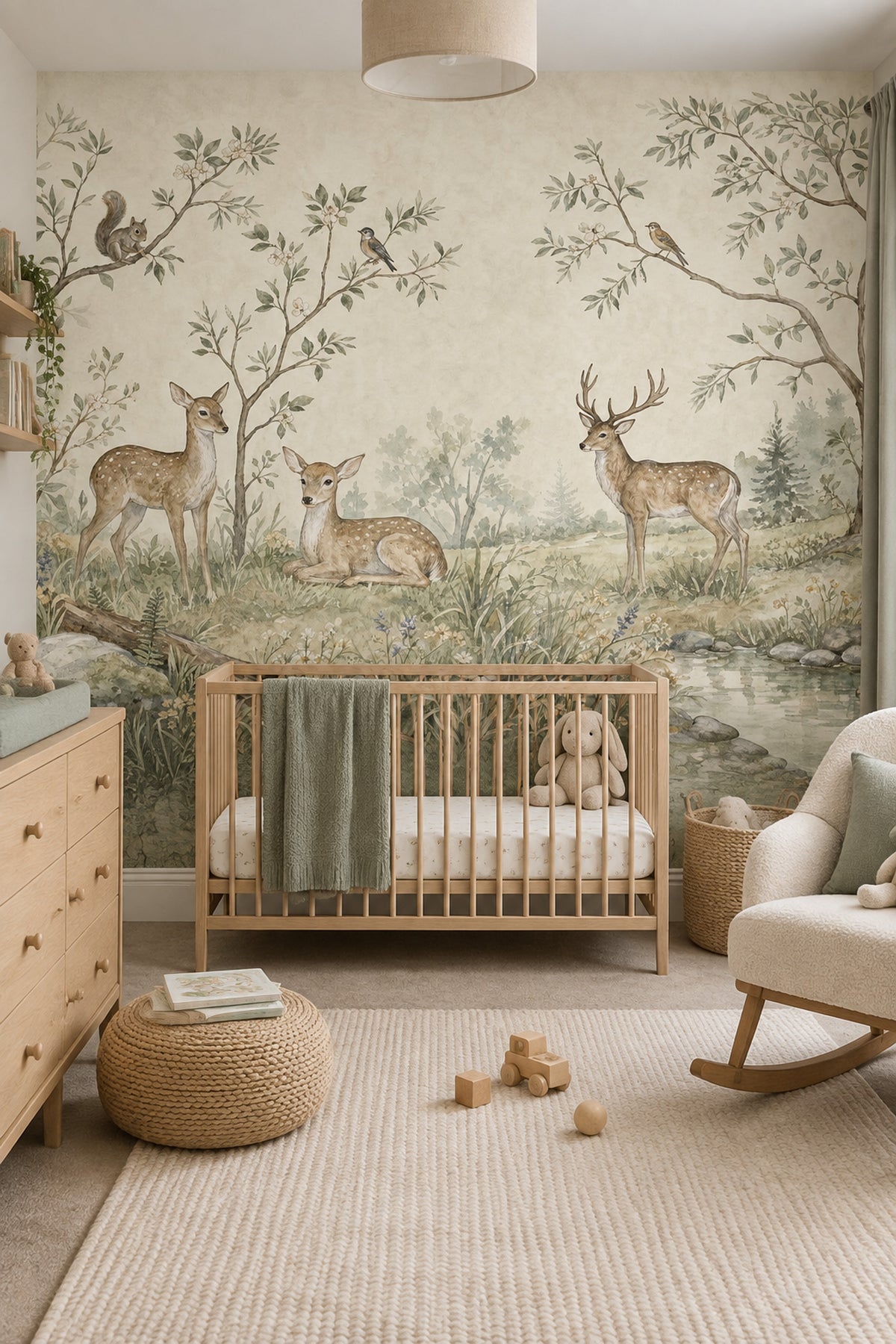 Woodland Deer Wallpaper Watercolor Forest Wall Mural