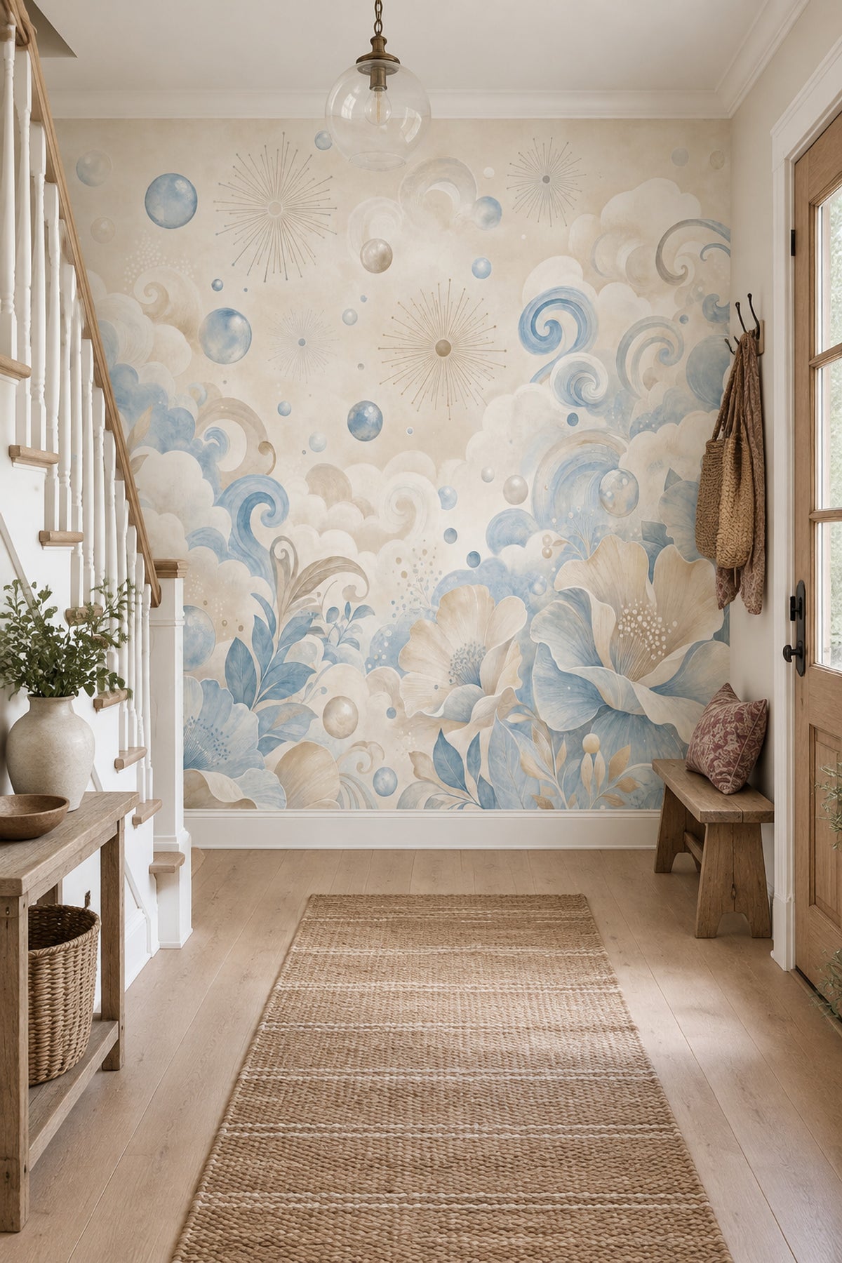 Pastel Floral Branches Wallpaper Watercolor Texture Wall Mural