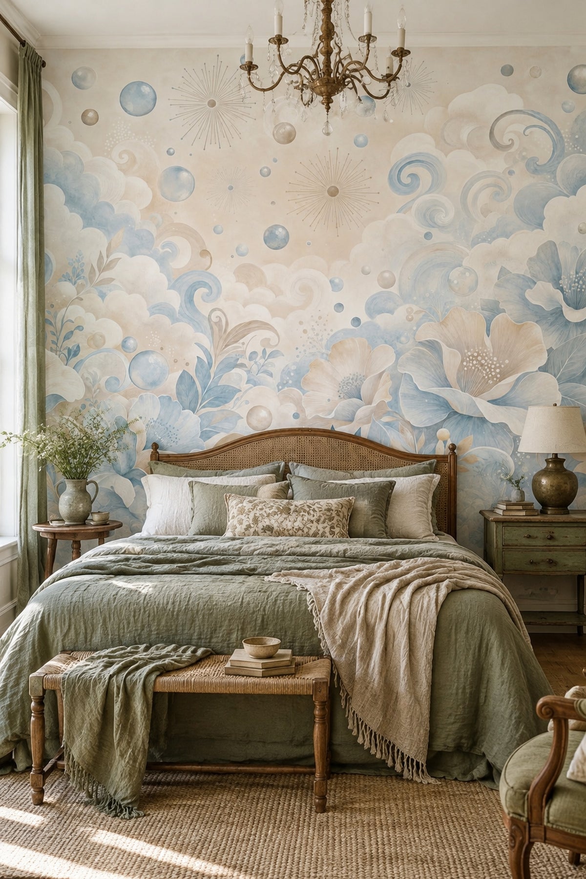 Pastel Floral Branches Wallpaper Watercolor Texture Wall Mural