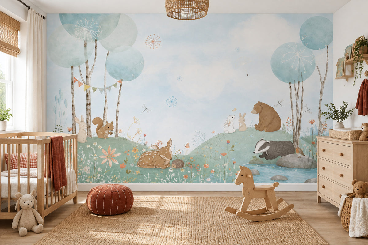 Watercolor Woodland Animals Wallpaper Whimsical Forest Wall Mural