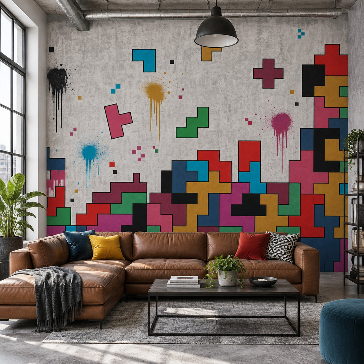 Geometric Block Art Wallpaper Concrete Texture Wall Mural