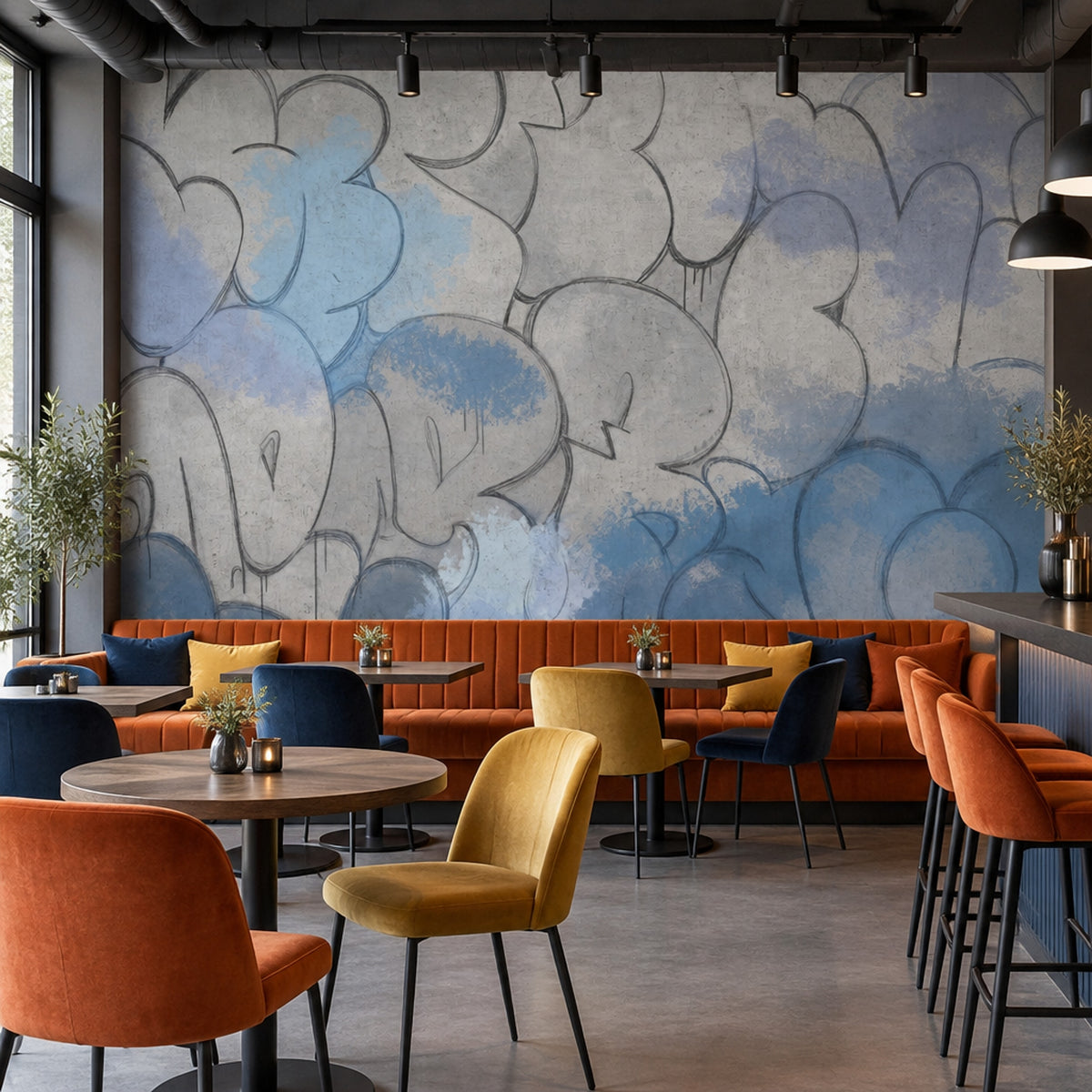 Abstract Graffiti Wallpaper Blue Spray Paint Wall Mural
