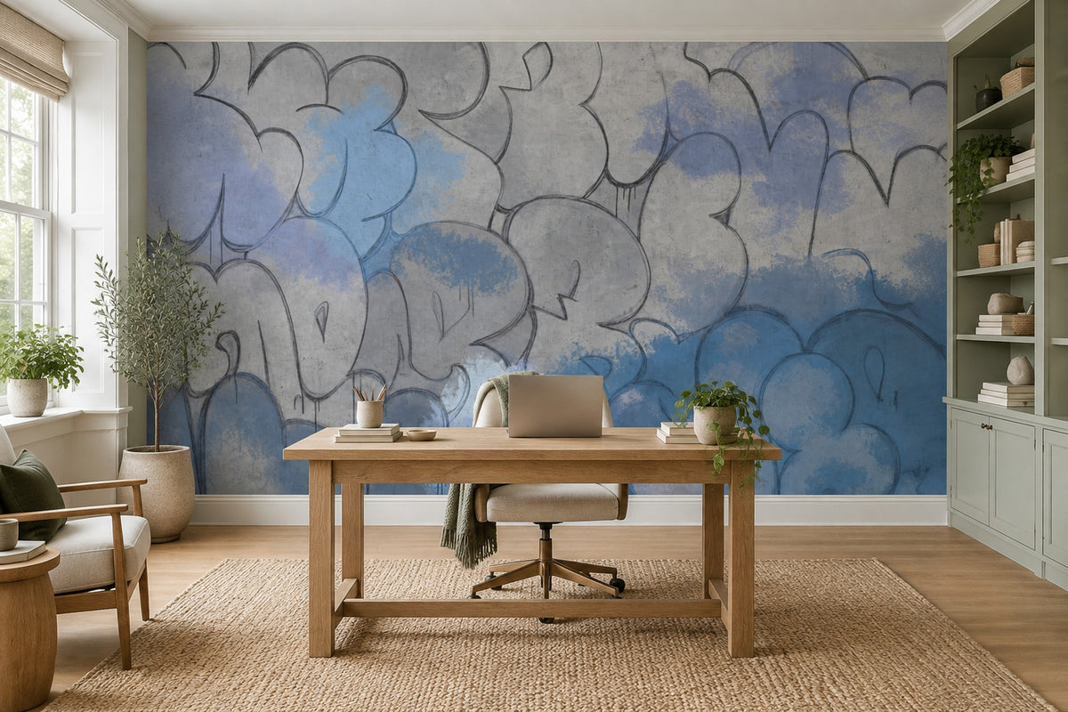 Abstract Graffiti Wallpaper Blue Spray Paint Wall Mural