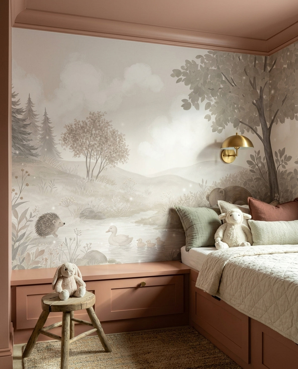Watercolor Woodland Animals Wallpaper Pastel Forest Wall Mural
