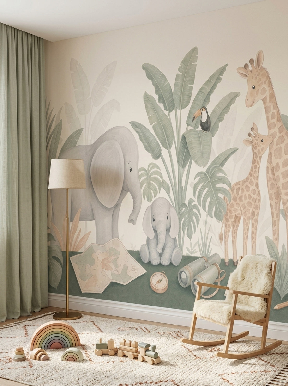 Watercolor Safari Animals Wallpaper Tropical Jungle Wall Mural