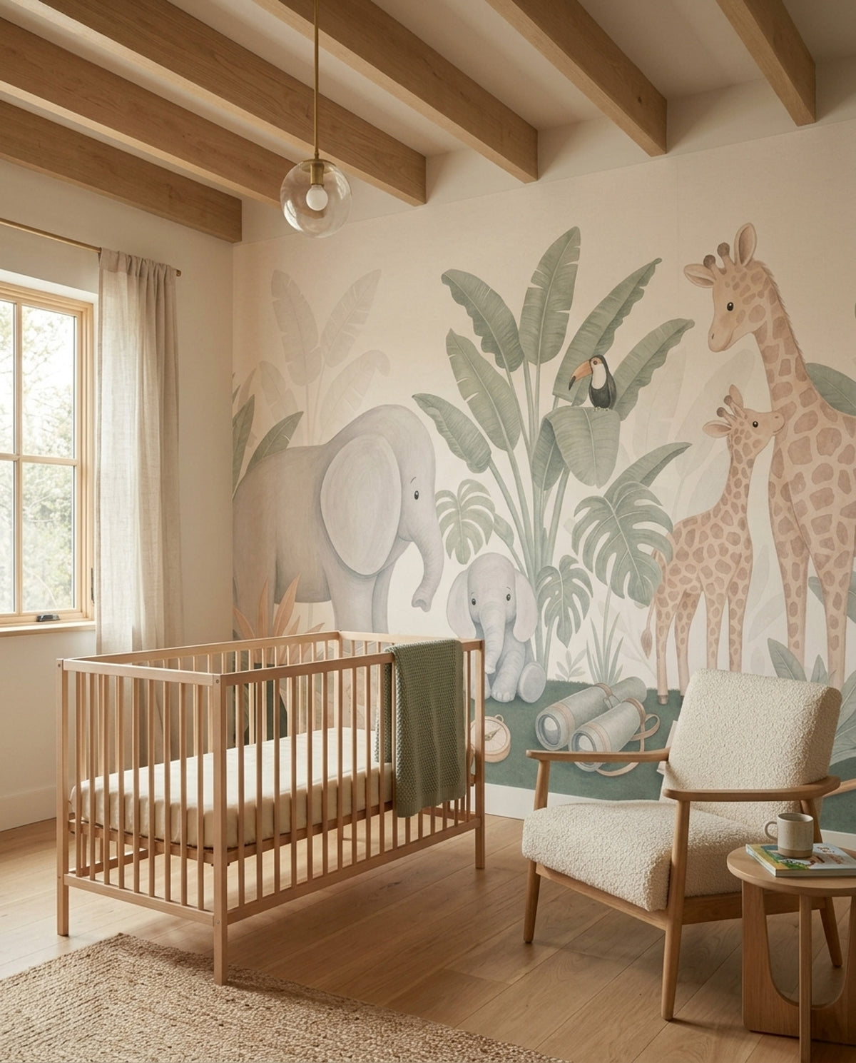 Watercolor Safari Animals Wallpaper Tropical Jungle Wall Mural