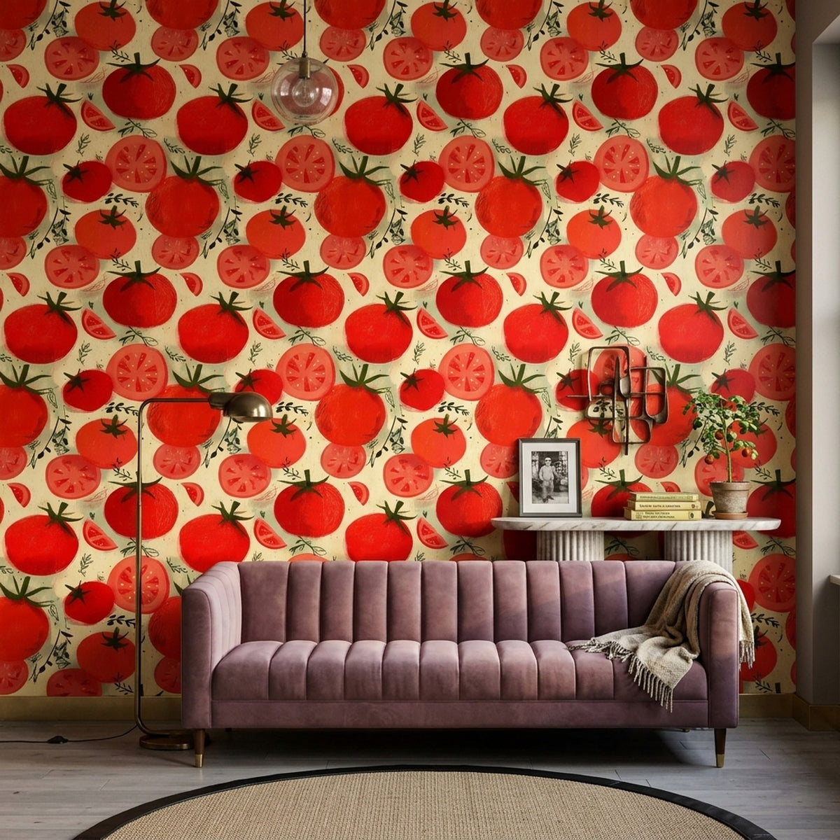 Tomatoes Wallpaper Hand Painted Red Botanical Pattern