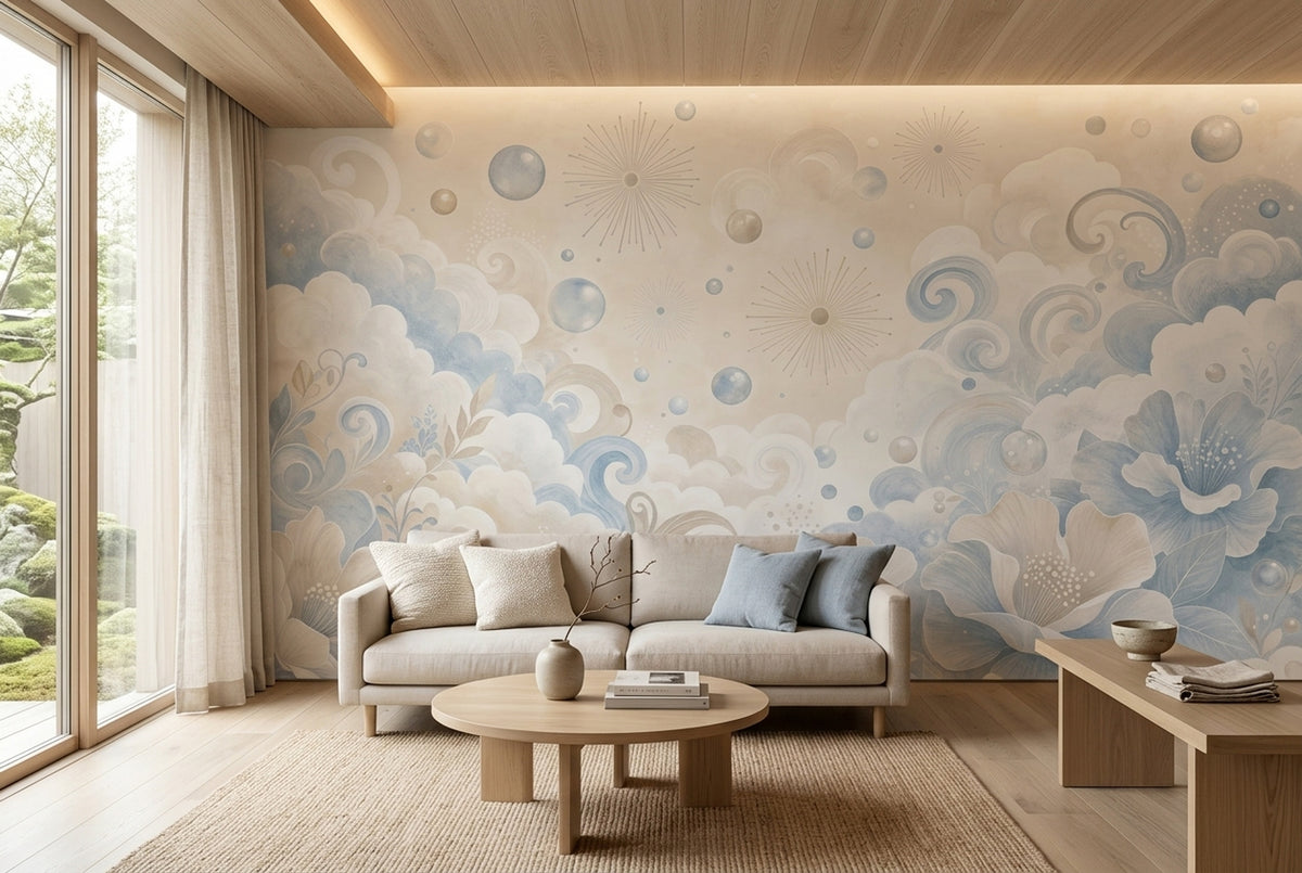 Pastel Floral Branches Wallpaper Watercolor Texture Wall Mural