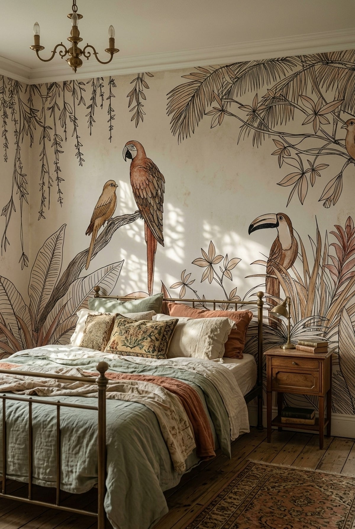 Tropical Birds Wallpaper Cream Botanical Wall Mural