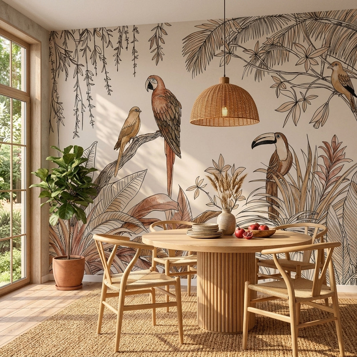 Tropical Birds Wallpaper Cream Botanical Wall Mural
