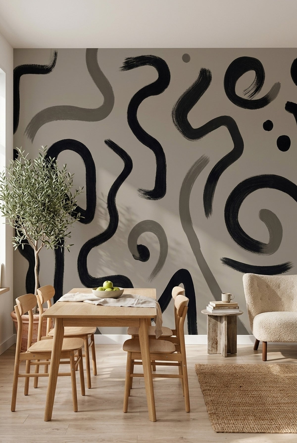 Abstract Brushstroke Wallpaper Black Lines Wall Mural
