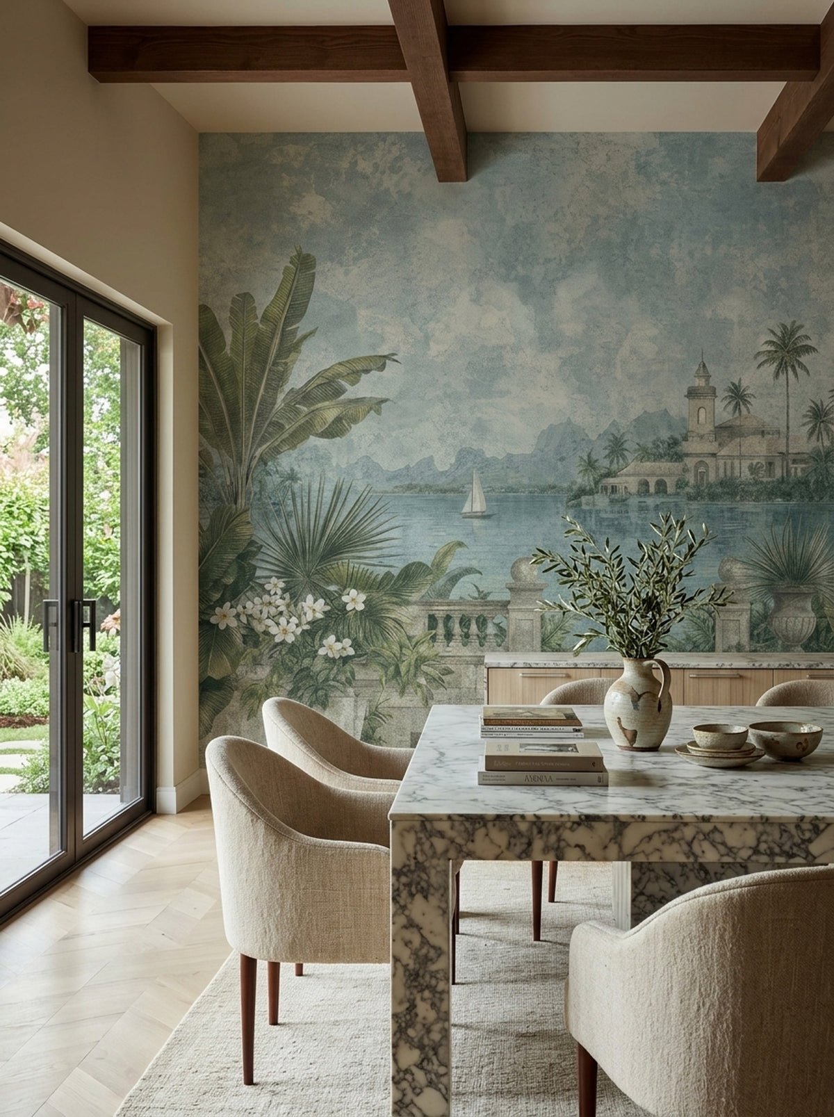 Tropical Landscape Wallpaper Vintage Terrace Wall Mural