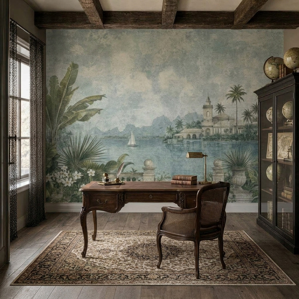 Tropical Landscape Wallpaper Vintage Terrace Wall Mural