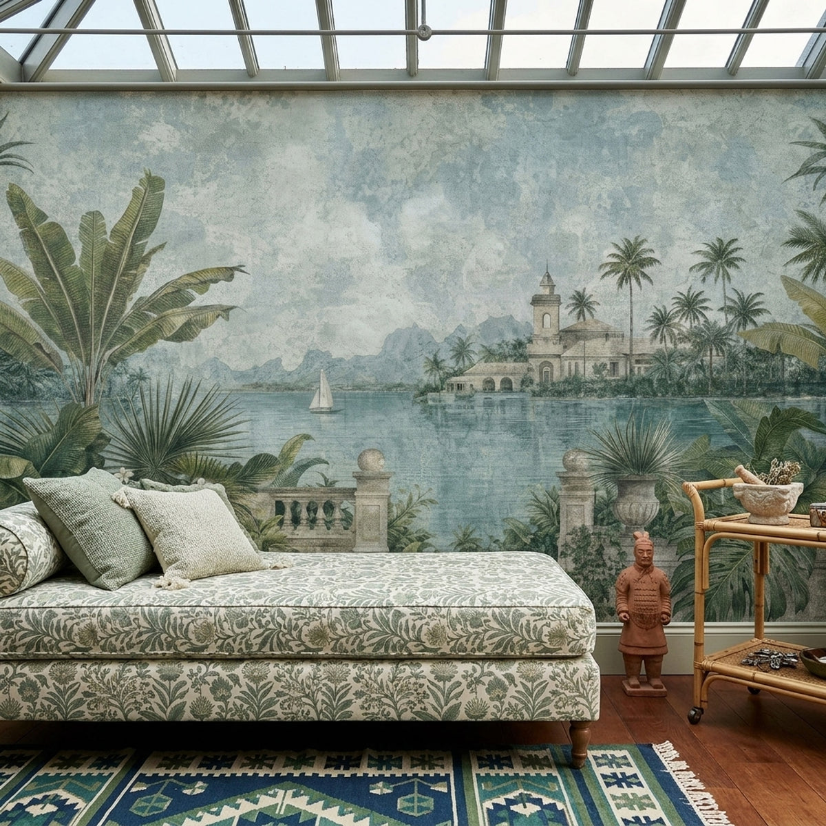 Tropical Landscape Wallpaper Vintage Terrace Wall Mural