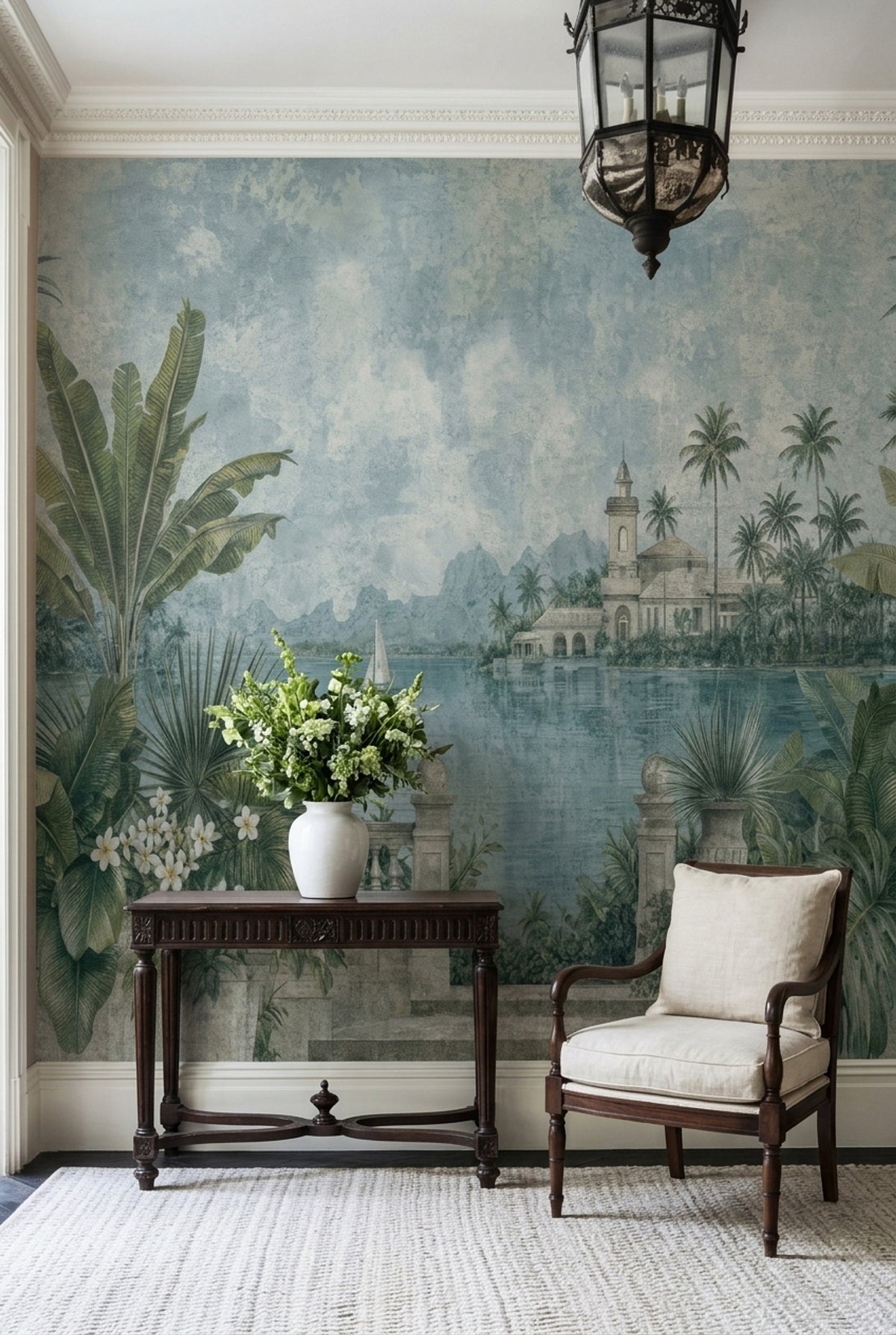 Tropical Landscape Wallpaper Vintage Terrace Wall Mural