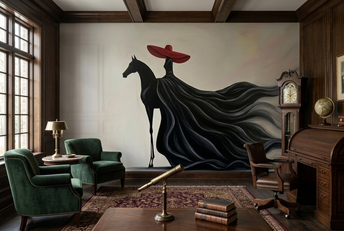 Red Hat Horse Silhouette Wallpaper Surreal Equestrian Wall Mural
