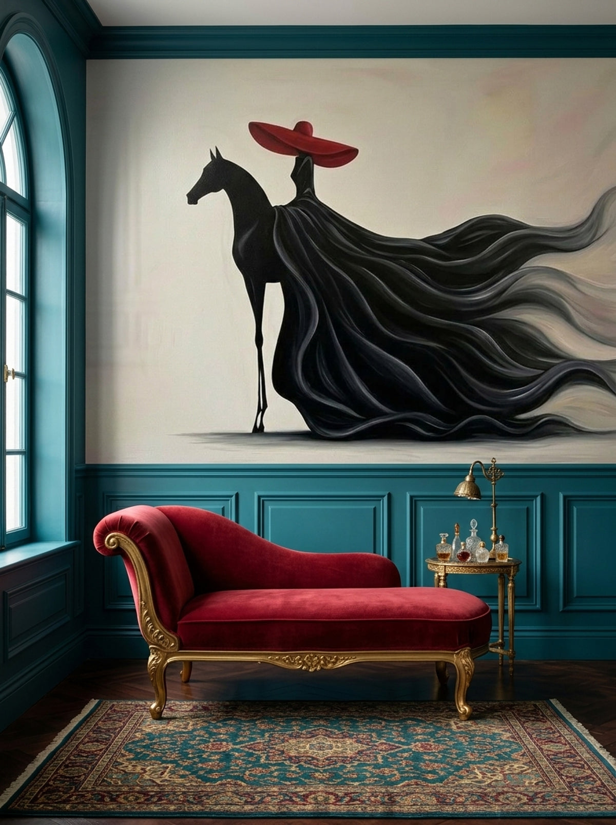 Red Hat Horse Silhouette Wallpaper Surreal Equestrian Wall Mural