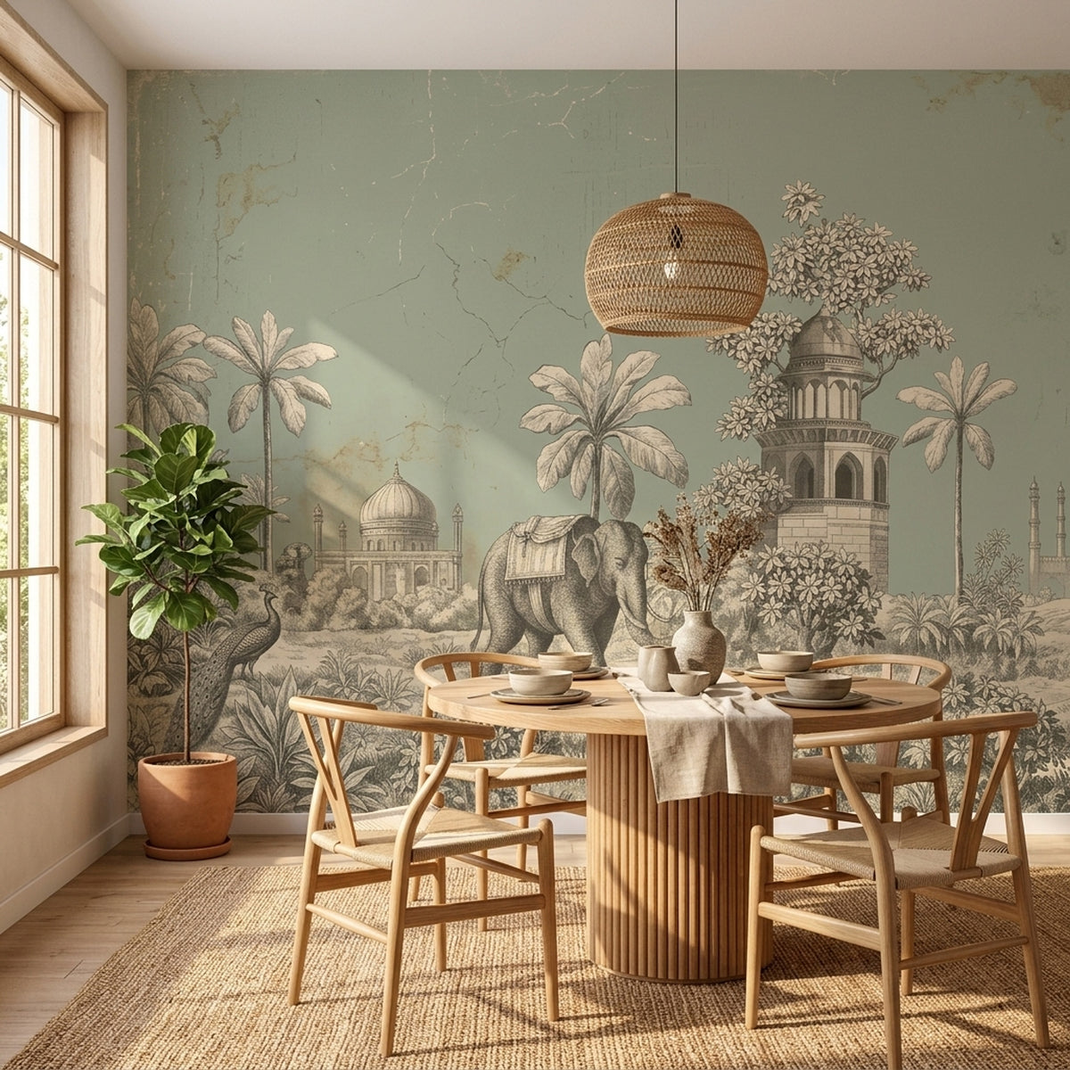 Tropical Palace Animals Wallpaper Scenic Landscape Wall Mural