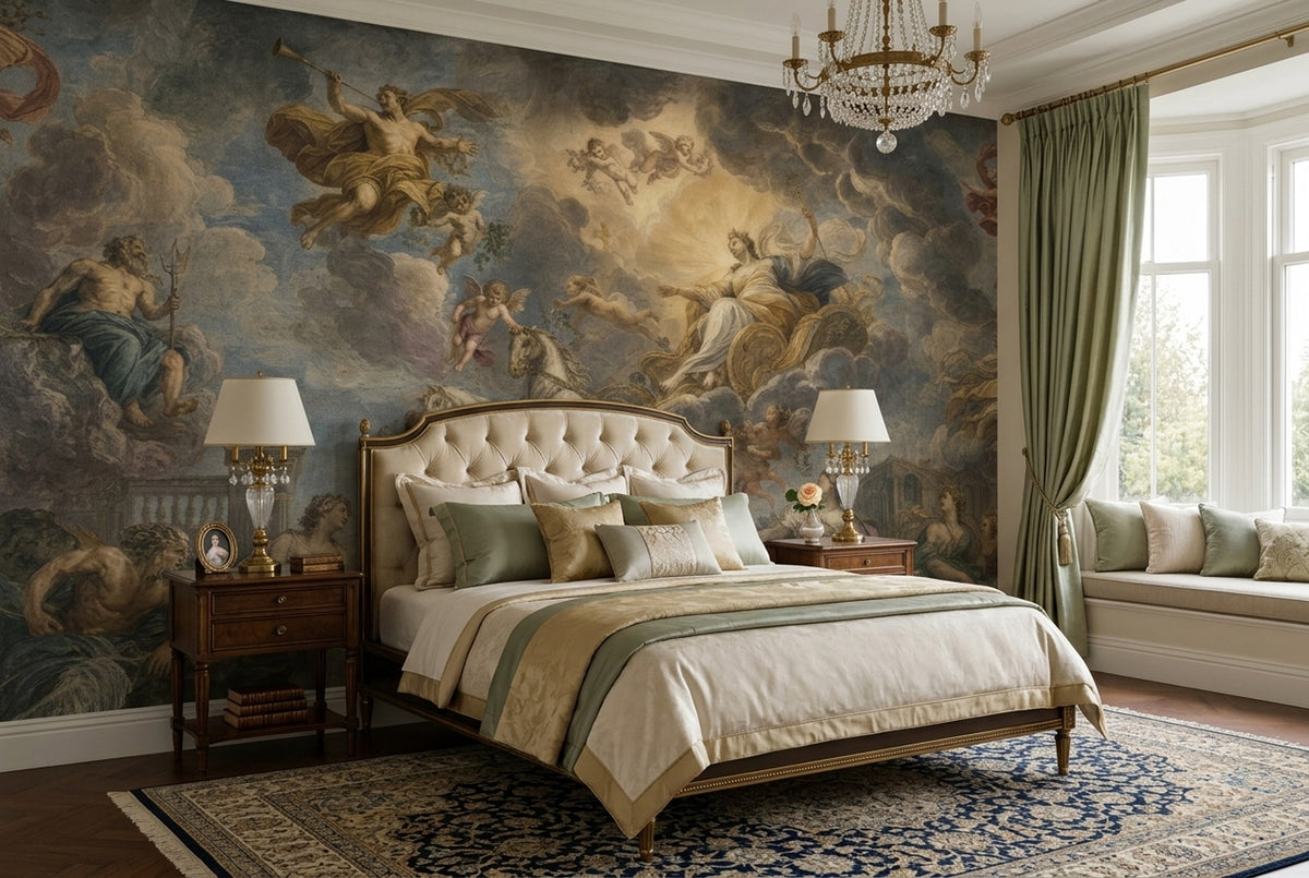 Mythological Gods And Cherubs Wallpaper Dark Fresco Wall Mural