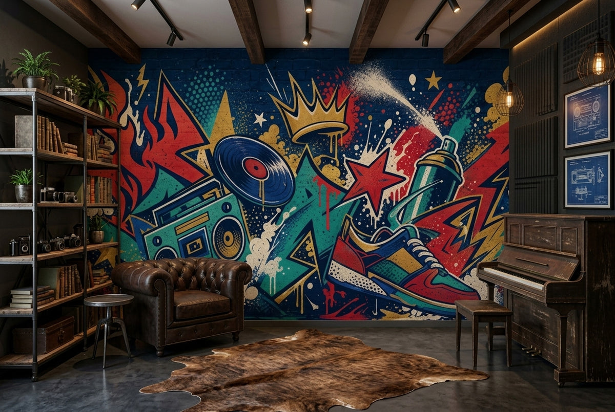 Graffiti Boombox Wallpaper Brick Wall Street Art Wall Mural