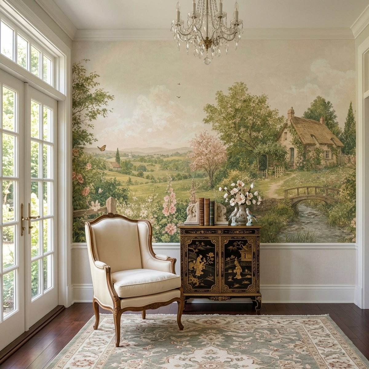 Thatched Cottage Landscape Wallpaper English Countryside Wall Mural