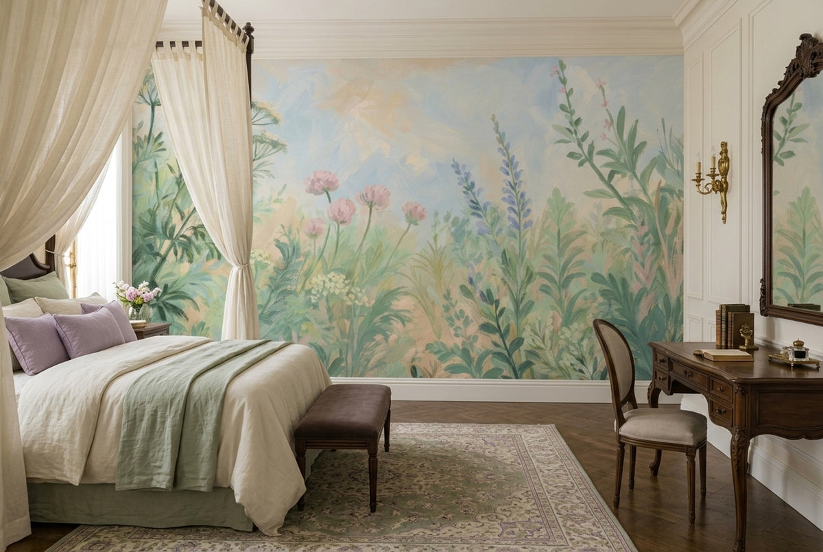 Watercolor Wildflower Meadow Wallpaper Painterly Botanical Wall Mural